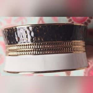 Zawadi Gold ~ White ~ Black Enamel Wide Cuff Bracelet